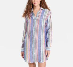 Frank & Eileen - Mary Linen Shirtdress in Multi Color Stripe