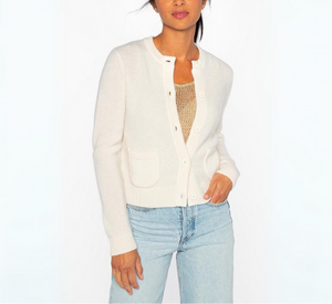 Kinross Cashmere - Rib Button Cardigan in Ivory