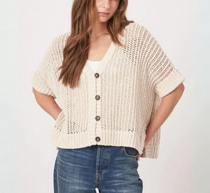 REPEAT Cashmere- Oversized Open Knit Cardigan in Ivory