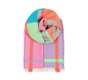 OMBRE LONDON - "Happy" Graphic Striped Scarf in Neon Multi-Colors