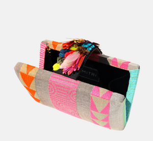 Simitri - Desert Pinata Clutch with Sequin Closure in Sand, Pink, and Orange