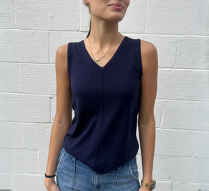 Kinross Cashmere - Cashmere Front to Back Center Seam Tank Top in Navy