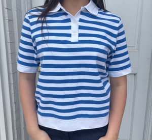 SAINT JAMES - Carola Striped Polo Sweater in Royal Blue and White