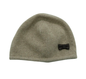 PORTOLANO - Cashmere Beanie with Black Leather Bow in Teak Brown