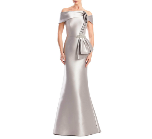 Daymor - Off-Shoulder N°1783 Mermaid Gown in Silver/Taupe