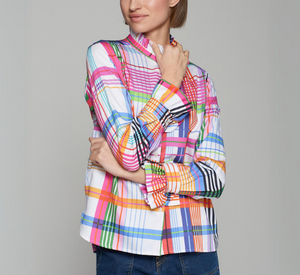 Vilagallo - Ruffle Collar Blouse in Multi Plaid