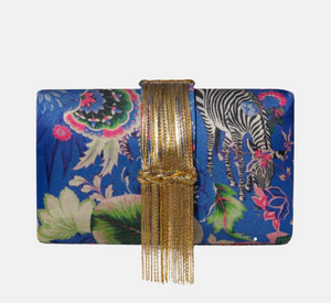 Simitri - Safari Mixed Metallic Fringe Clutch in Blue Multi