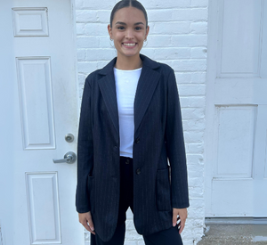 Peter O Mahler - Pinstripe Wool Jersey Blazer in Navy