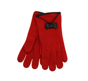 PORTOLANO - Cashmere Tech Gloves with Black Leather Bow in Red