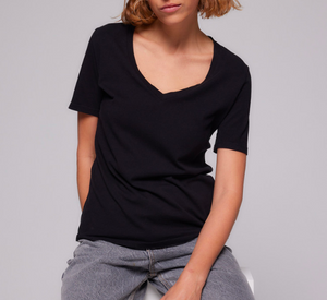 Majestic Filatures - Silk Touch Cotton V-Neck T-Shirt in Black