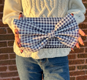 M.ANDONIA - Gingham Flirt Bow Clutch in Blue and White