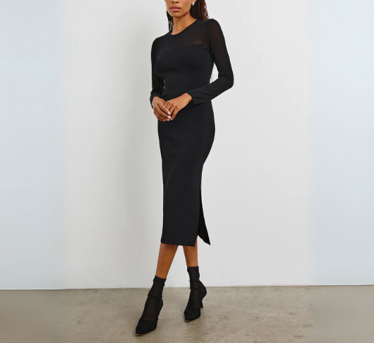 Rails - Luz Long Sleeve Knit Dress with Mesh in Black