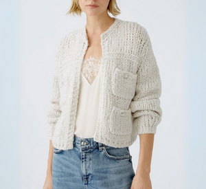 OUI - Wool Knit Cardigan with Jewel buttons in Light Beige