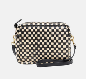 Clare V - Midi Sac 2 Tone Checkered Woven Crossbody Bag in Black and Cream