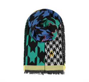 OMBRE LONDON - Aztec Print Scarf with Yarn Stitching in Blue Teal