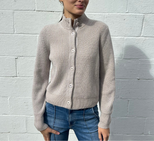 Kinross Cashmere - Short Button Cardigan in Drift Sand