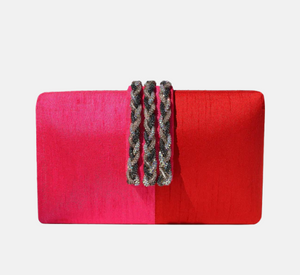 Simitri - Gulaab Hand Clutch with Crystal Closure in Pink and Red