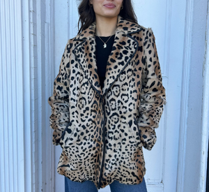 Peter Nathan Inc. Leopard Print Kidskin Coat in Black and Camel Sophia Lustig