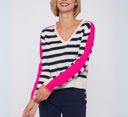 Vilagallo - CB Stripes Knit Sweater in Navy/Pink/Orange