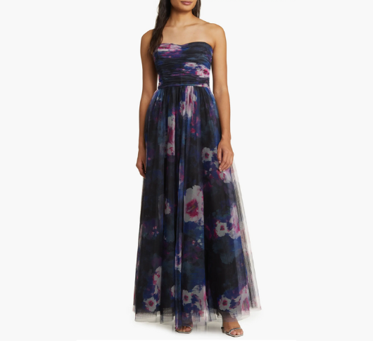 ML Monique Lhuillier - Nataly Strapless Tulle Gown in Midnight Orchid