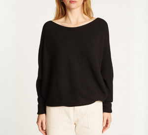 Maison Montagut - Ruby Rib Wedge Boatneck Top in Black