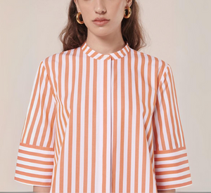 Tara Jarmon - Camilliana Striped Poplin Shirt in Orange/White