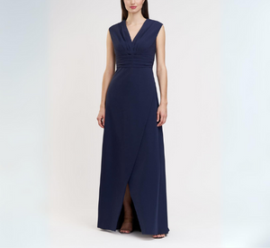 Kay Unger - Melora Sleeveless V-neck Faux Wrap Dress in Midnight