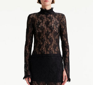 THEO - Artemis Long Sleeve Lace Mock Neck Top in Black