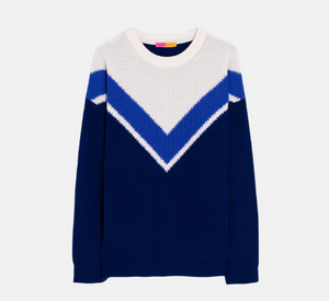 Vilagallo - Chevron Ribbed Sweater in Ecru and Blue