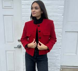 Veronica Beard - Leslie Wool Blend Collarless Jacket in Crimson