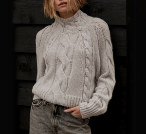 Repeat - Cashmere Cable Mock Neck Sweater in Snow