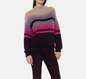 Luisa Cerano - Alpaca Blend Striped Mock Neck Sweater in Pink, Purple, and Tan