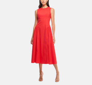 Shoshanna - Grayson Sleeveless Midi Dress with Side Gathers in Apple