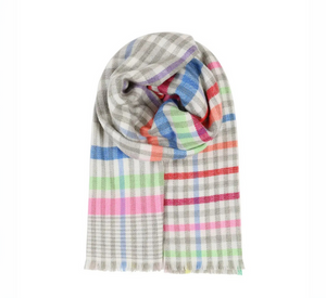 OMBRE LONDON - Grey Checkered Scarf with multi color accents