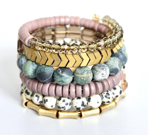 David Aubrey - Wrap bracelet With Glass, Magnesite, Jasper, and Brass