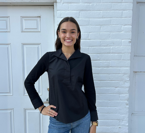 Hinson Wu - Ainsley Mixed Fabric Henley Blouse in Black