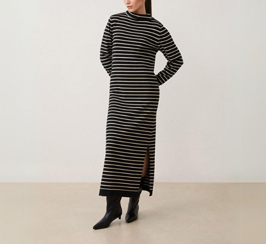 Suncoo - Chadela Striped Turtleneck Knit Sweater Dress in Black and Camel SM Suncoo - Chadela Striped Turtleneck Knit Sweater Dress in Black and Camel SM