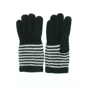 PORTOLANO - Cashmere Striped Tech Gloves in Black/Light Grey