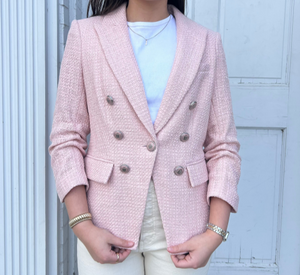 Veronica Beard - Ryland Scrunch Sleeve Tweed Dickey Jacket in Pink Shell