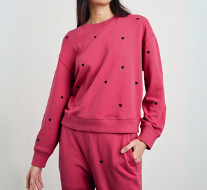 RAILS - RAMONA Sweatshirt with Embroidered Hearts in Pink Midnight