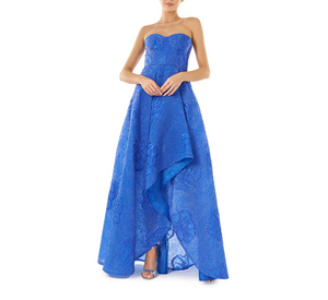 ML Monique Lhuillier - Ayla Strapless Metallic Jacquard Gown in Rich Blue