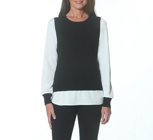
            
                Load image into Gallery viewer, J&amp;#39;envie - Mixed Media Top in Black/Ivory
            
        
