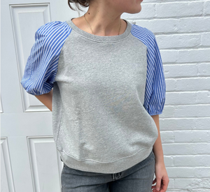 Elliot Lauren - Swagger Knit-Woven Combo Top in Grey