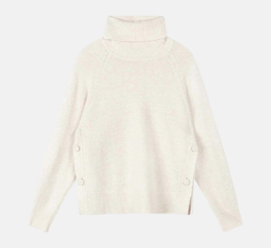 Repeat - Baby Wool Turtleneck with Side Buttons in Moondust