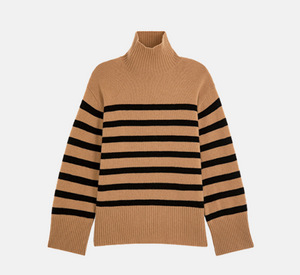 Suncoo - Palacio Oversize Striped Turtleneck in Camel and Black