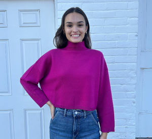 Suncoo - Pirmil Crop Mock Neck Sweater in Fuchsia