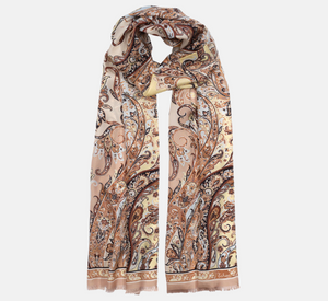 Echo - Silk Paisley Print Oblong Scarf in Vicuna