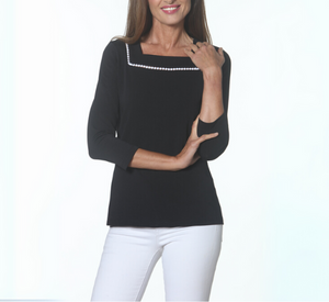 E.L.I - 3/4 Sleeve Square Neckline Top in Black/White