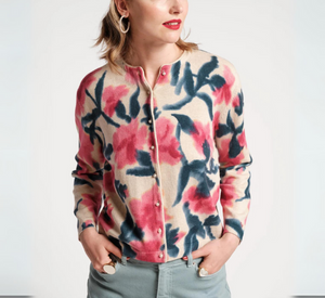 Frances Valentine - Darling Cardigan Lotus Print in Pink Multi