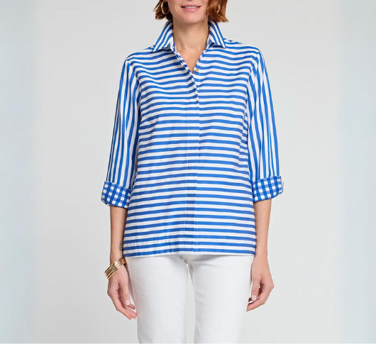 Hinson Wu - Xena Zip Back Stripe/Gingham Shirt in Electric Blue/White